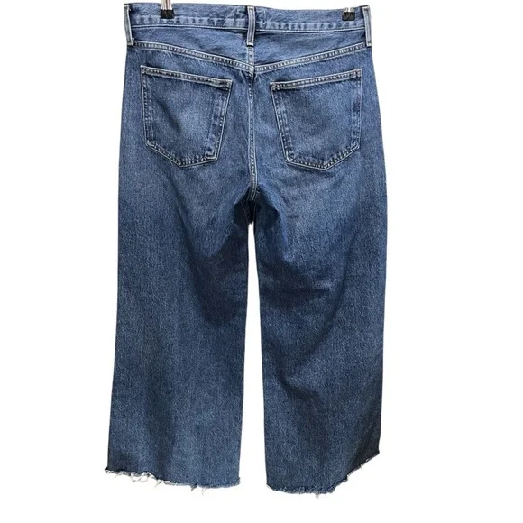 Agolde Blue Clara Low Rise  Baggy Flare Jeans Raw Hen - Picture 4 of 11